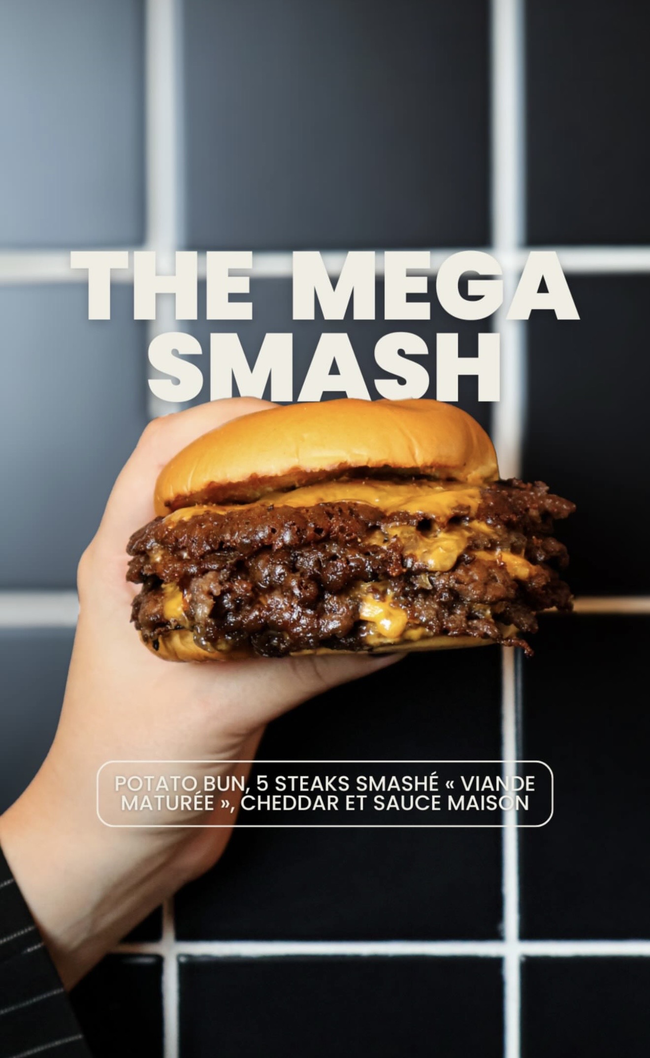 The Mega Smash — burger 5 steaks viande maturée